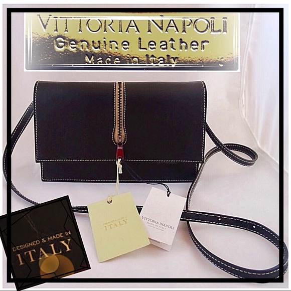 🆕VITTORIA NAPOLI Black Leather Crossbody Satchel - Picture 2 of 8